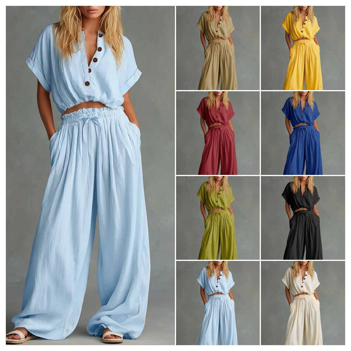 Crop Blouse Linen - Zestaw 2-częściowy dla kobiet: bluzka z