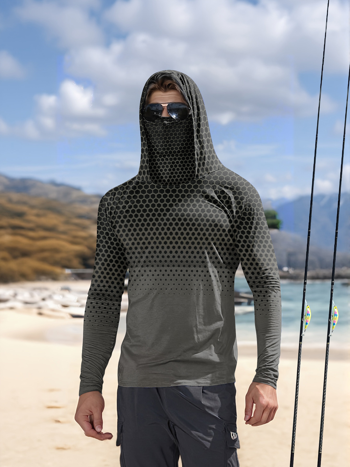 Summer Clothing Trends - Męska letnia koszulka wędkarska z kapturem
