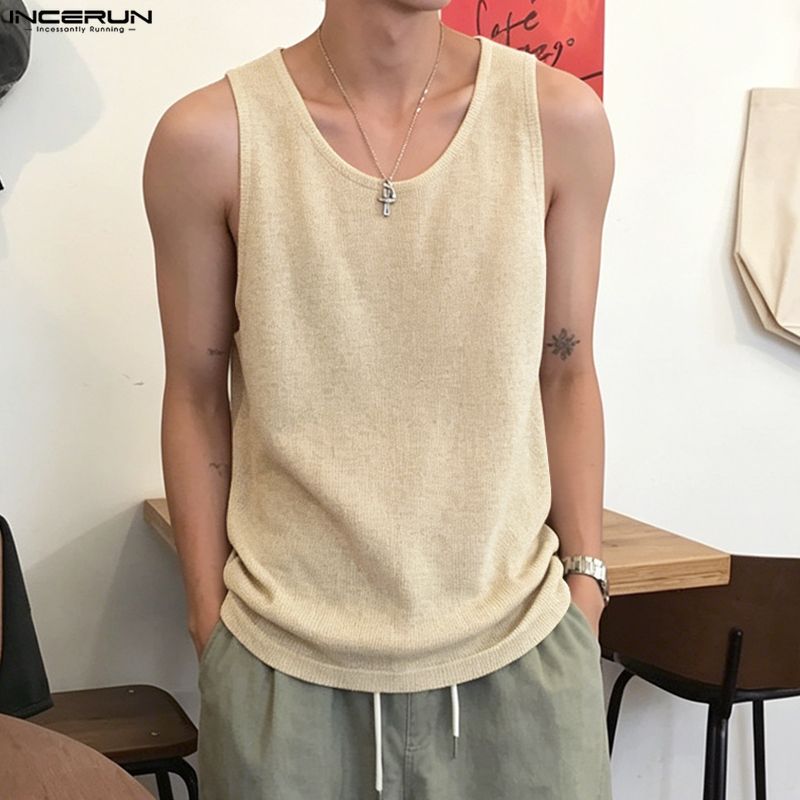 Summer Clothing Colors 2026 - INCERUN Męskie Podkoszulki Jednokolorowe z Okrągłym