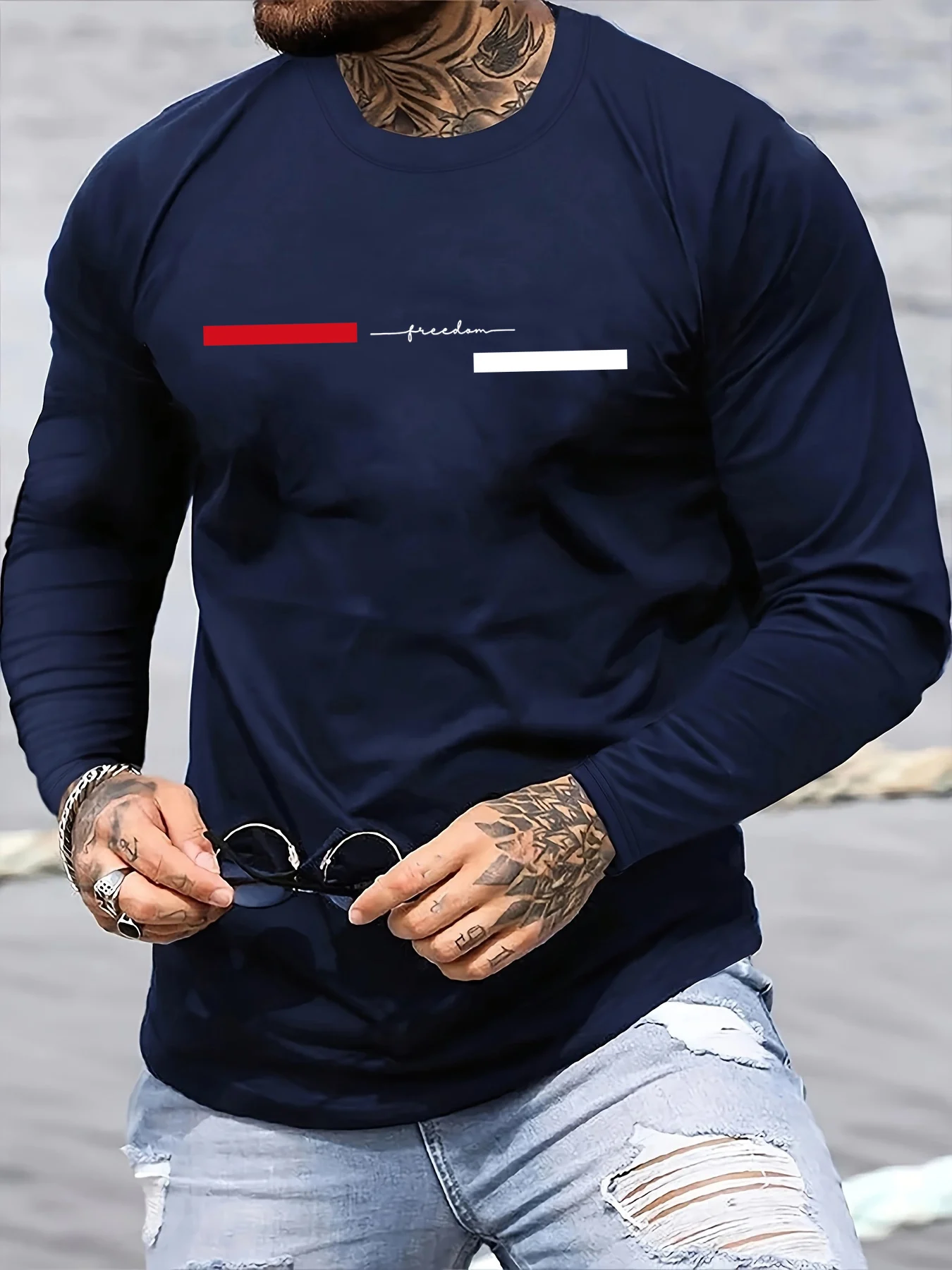 Summer Clothing Trends - Czerwono-czarna męska koszulka z długim rękawem,