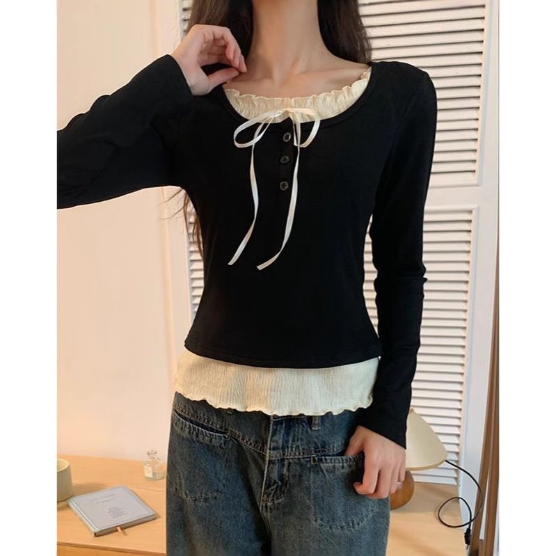 Crop Blouse Linen - Jesienne urocze słodkie crop topy w