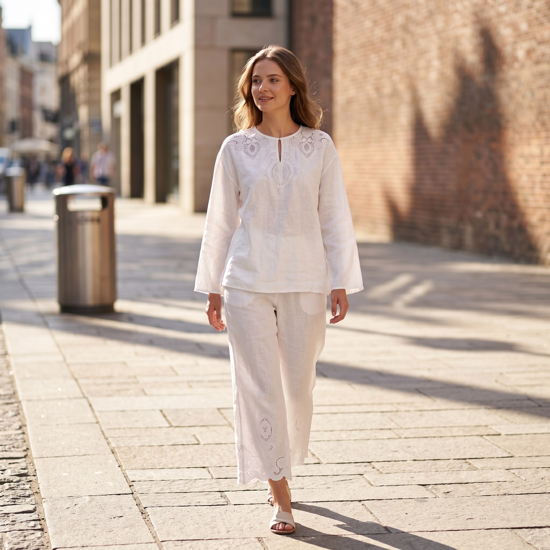 Crop Blouse Linen - Luksusowy dwuczęściowy zestaw z mieszanki lnu