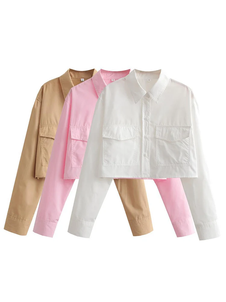 Crop Blouse Linen - Moda damska z kieszeniami luźne, przycięte