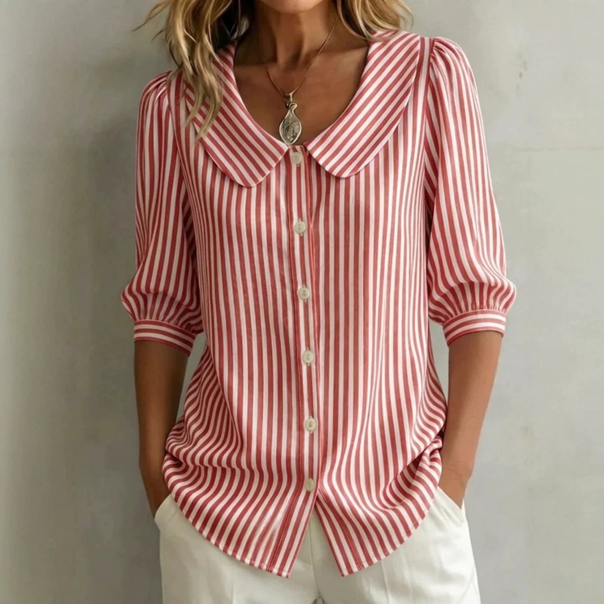 Crop Blouse Linen - Damska bluzka z krótkim rękawem, w