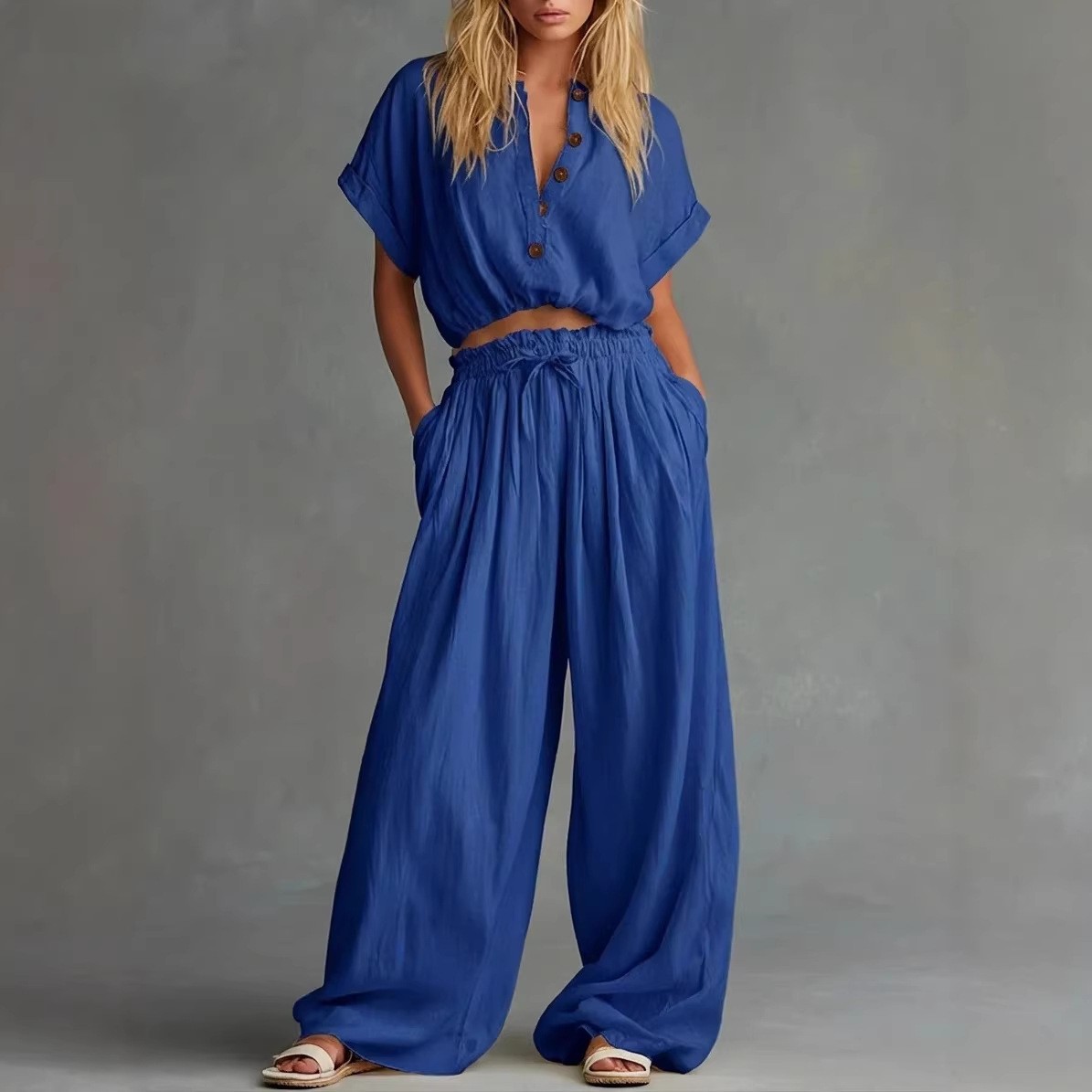 Zestaw 2-częściowy dla kobiet: – Crop Blouse Linen recenzja i cena