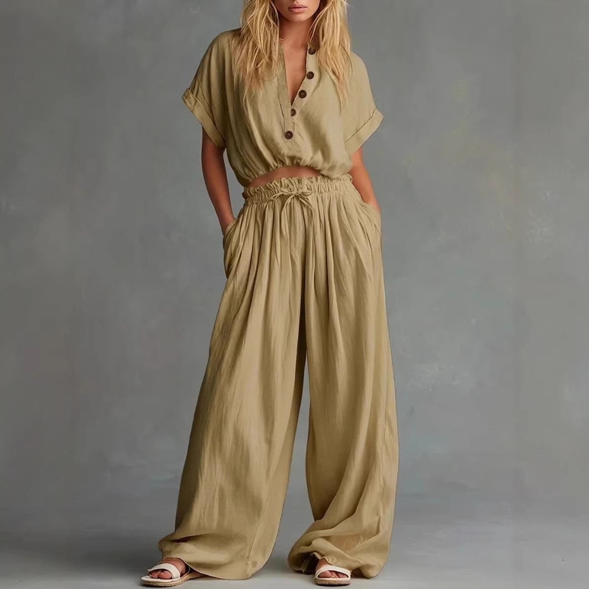 Zestaw 2-częściowy dla kobiet: – Crop Blouse Linen recenzja i cena