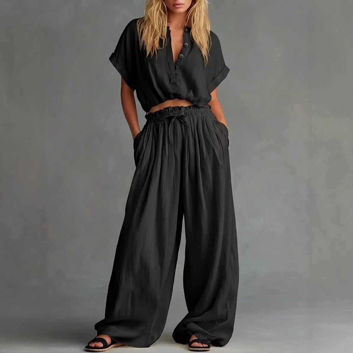 Zestaw 2-częściowy dla kobiet: – Crop Blouse Linen recenzja i cena
