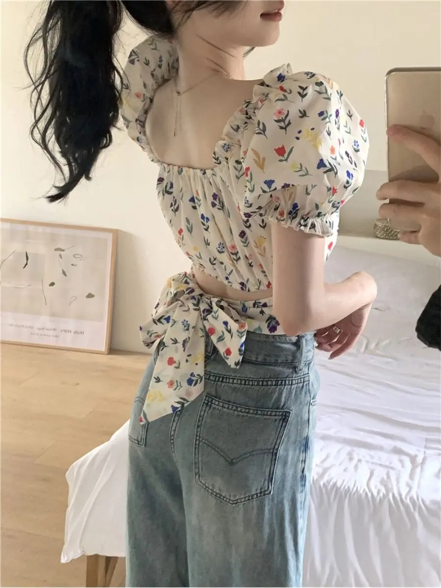 Bluzki damskie z kwiatowym nad – Crop Blouse Linen recenzja i cena