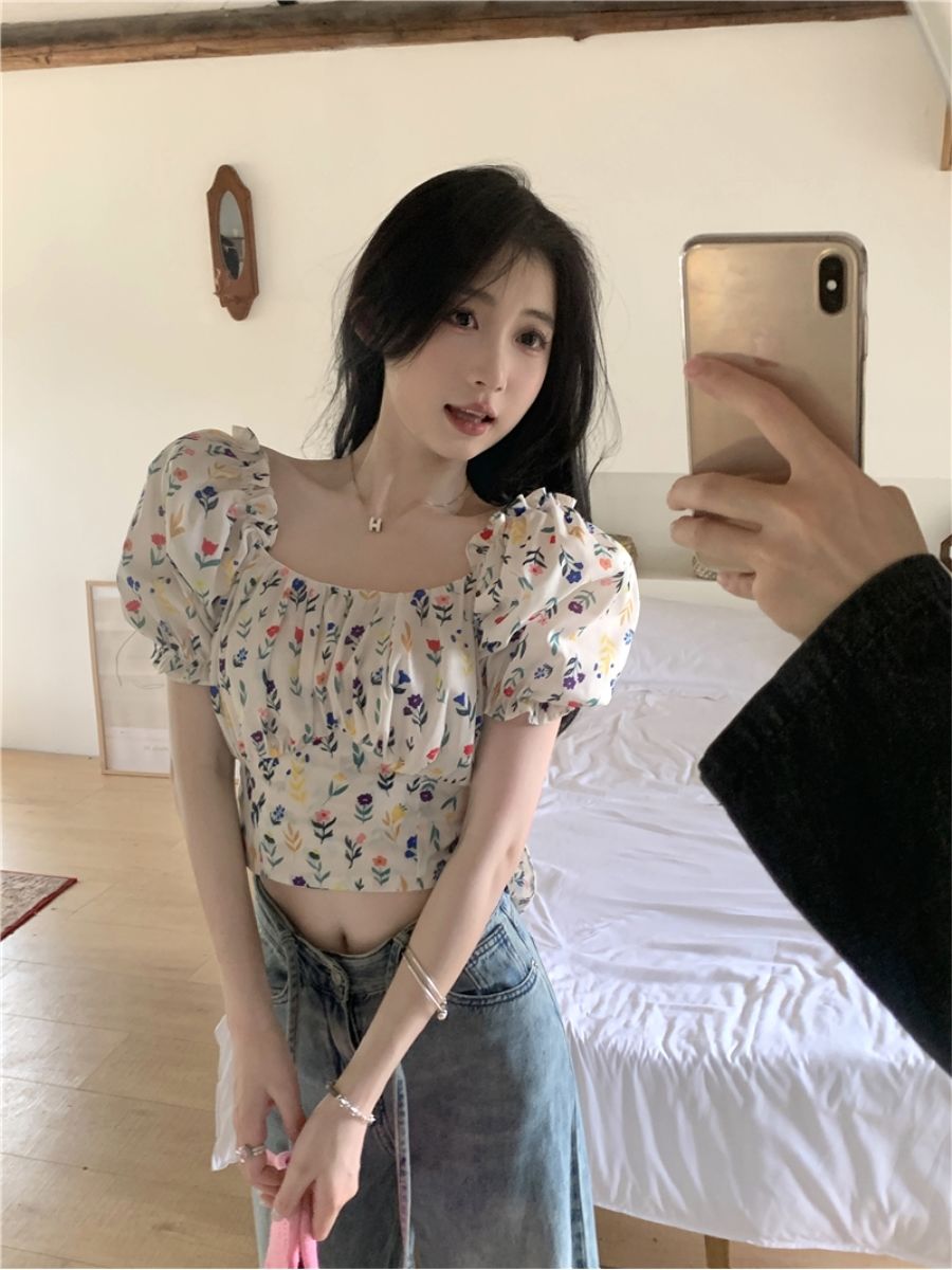 Bluzki damskie z kwiatowym nad – Crop Blouse Linen recenzja i cena
