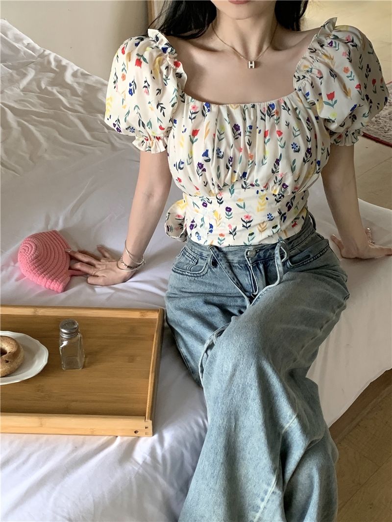Bluzki damskie z kwiatowym nad – Crop Blouse Linen recenzja i cena