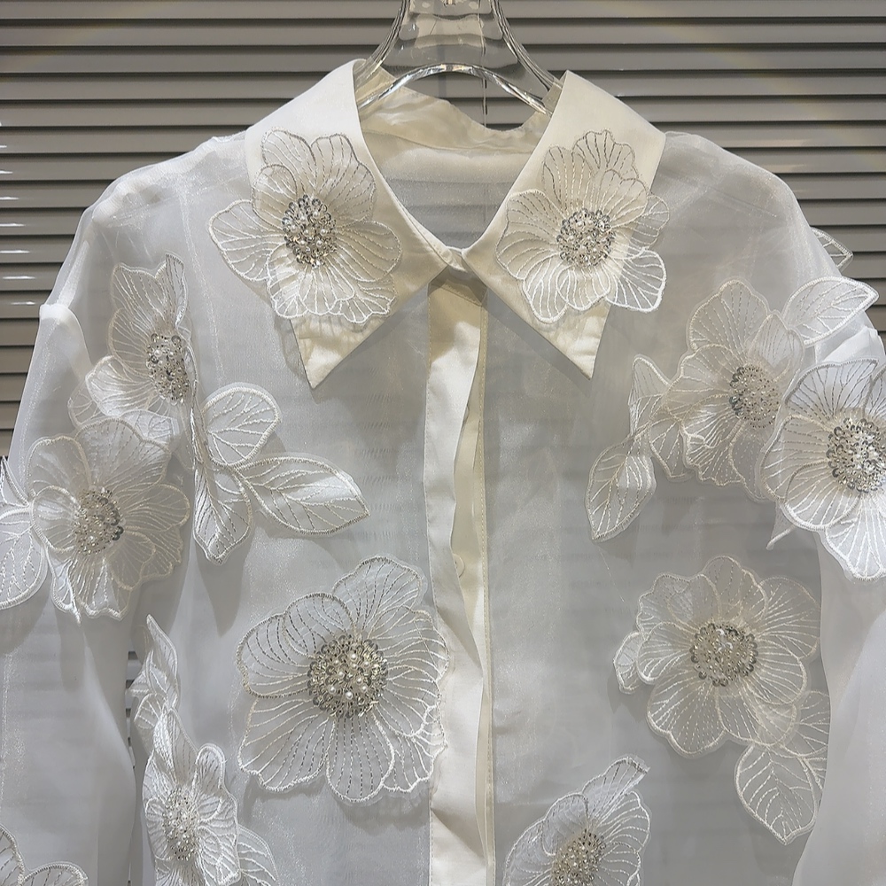 Wiosenne cekiny 3D kwiaty siat – Crop Blouse Linen recenzja i cena